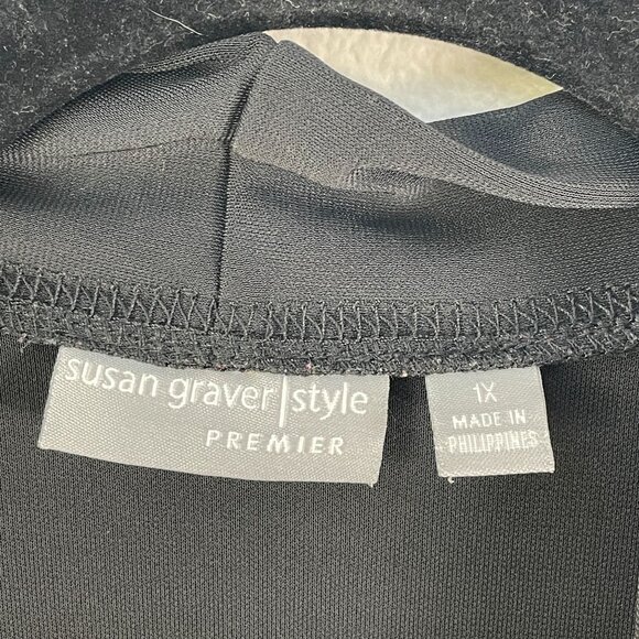 Susan Graver Womens Plus 1X Premier Black Open Front Cardigan Stretch Pockets - Picture 4 of 10